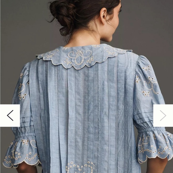 Maeve Anthropologie Light Blue Eyelet Embroidered Pintuck Women's Top - Picture 2 of 2